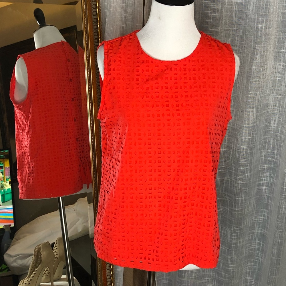 Cynthia Rowley Red Sleeveless Button Down Shirt